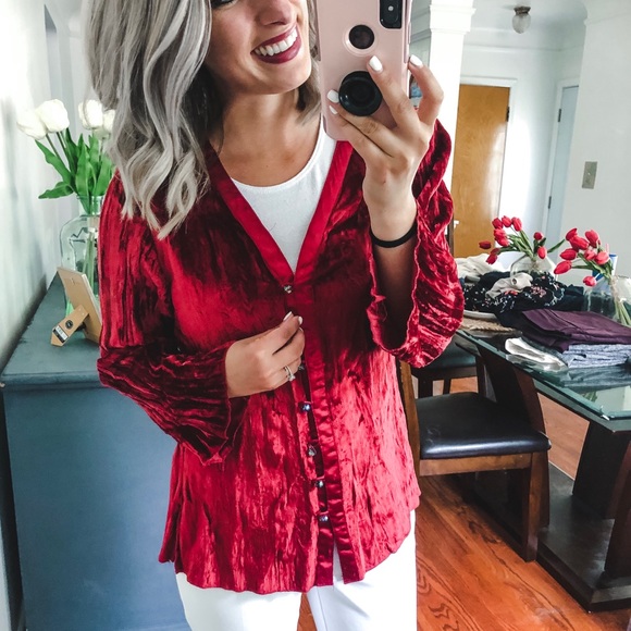 Isabella Bird Red Velvet Rayon Cardigan P - Picture 4 of 6